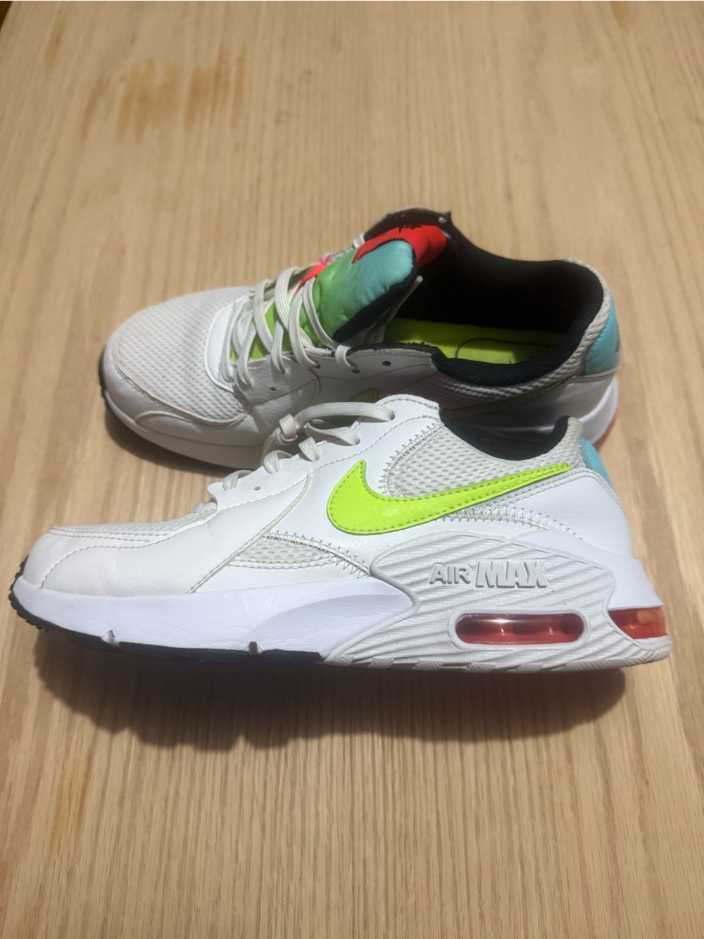 Women’s Nike Air Max Excee white volt sneakers, good condition